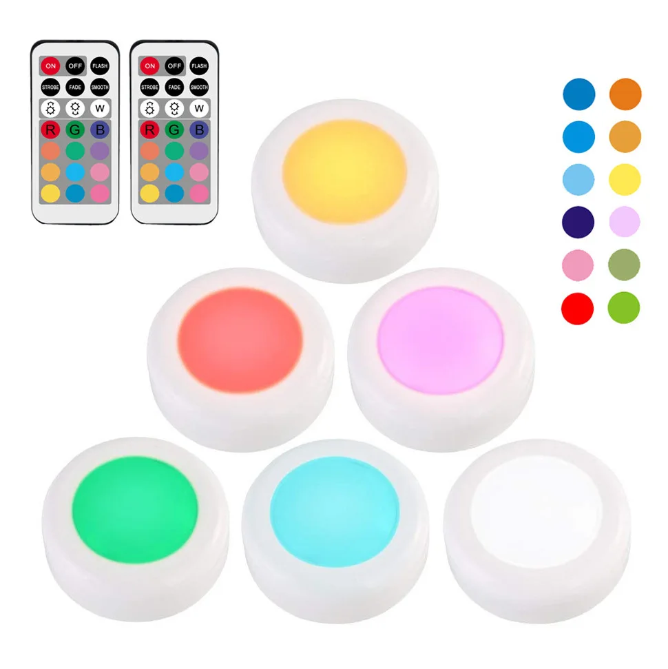 

LED Under Cabinet Light RGB 12 Colors Dimmable Touch Sensor LED Puck Lights For Cupboard Close Wardrobe Stair Hallway Night Lam