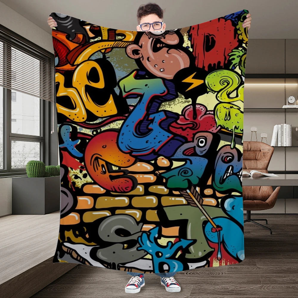 Graffiti Blanket Customizedt Blanket Cozy Warm Fleece Blanket Halloween Decoration For Couch Sofa Bed 3