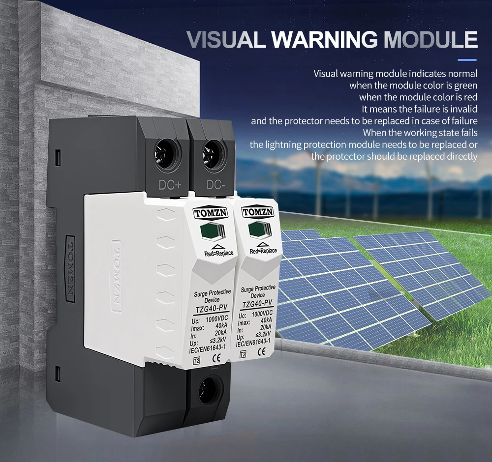 DC SPD 1000V 800V 600V 500V 20-40KA House Surge Protector Protective Low-voltage