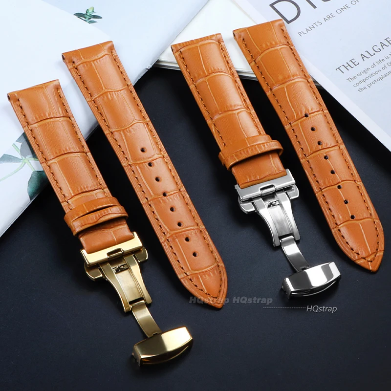 Premium Leather Watchband with Metal Butterfly Clasp - Unisex Strap with Gift Box