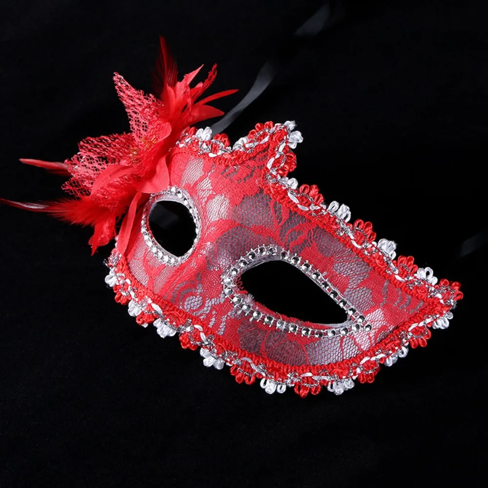 Fashion Side Flower Masquerade Mask Half Face Feather Eye Mask Sexy Lace Mardi Gras Mask Venetian Party