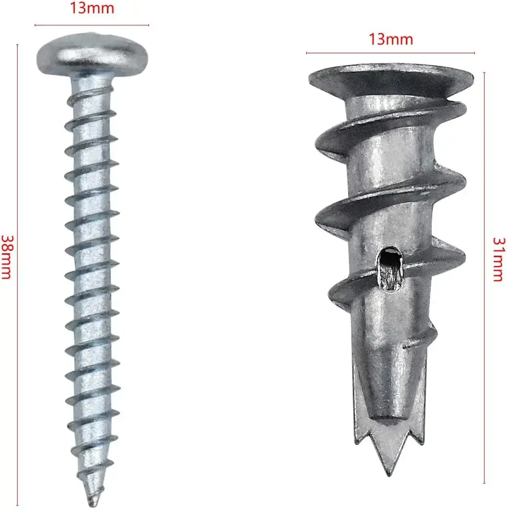 Zinc Alloy Plasterboard Drywall Anchor Self-Drilling Wall Plug with Tapping Screw Hollow Wall Bolt 120Pcs drywall anchor kit self tapping screws drywall anchor hollow wall anchor set