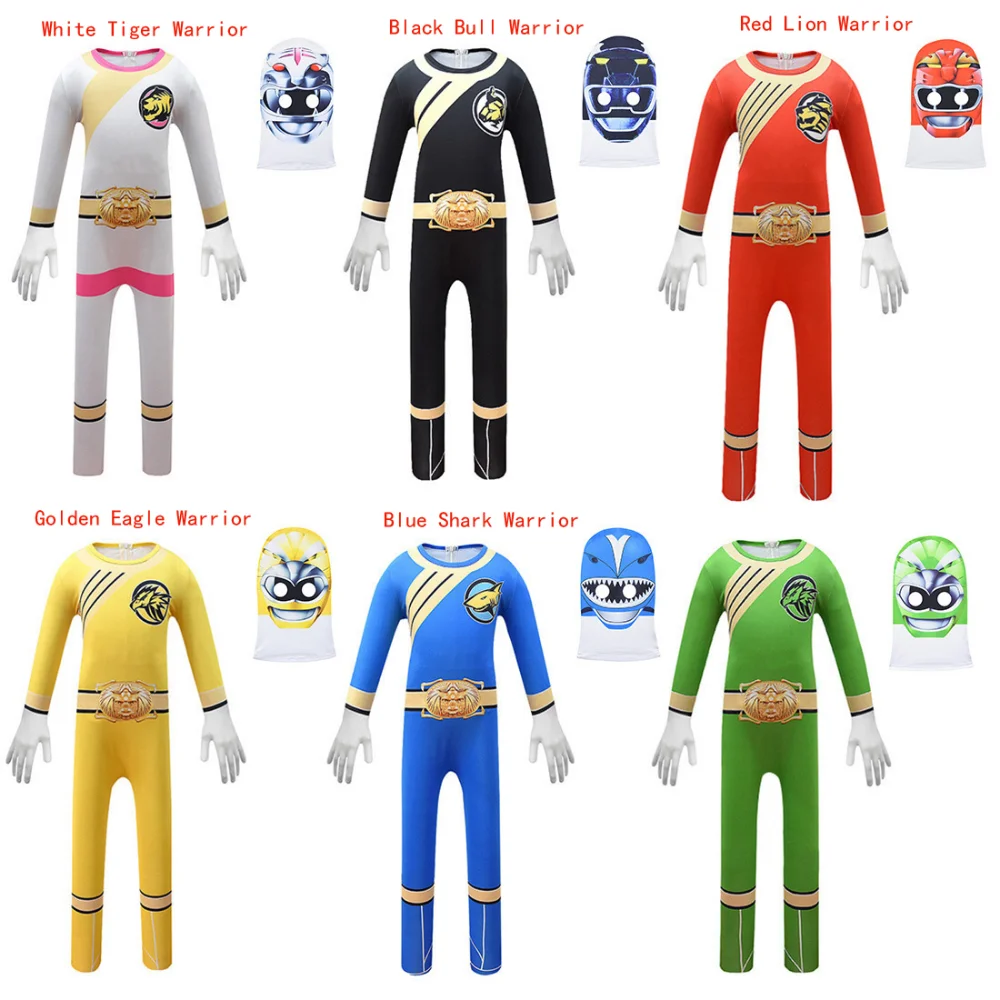 2023 Kids Power Morpher Superhero Silver Wolf Red Lion Warrior Cosplay Fantasia Costume Di Halloween Ragazzi Tute Da Festa Di Carnevale