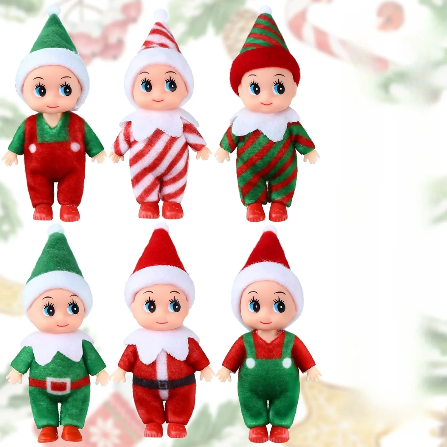 thumbnail image 1 of Juego de muñecos elfos pequeños gemelos de 1/6 piezas, 6 elfos navideños, minimuñecas de peluche coloridas y lindas para decoración navideña de Año Nuevo, 1 of 4