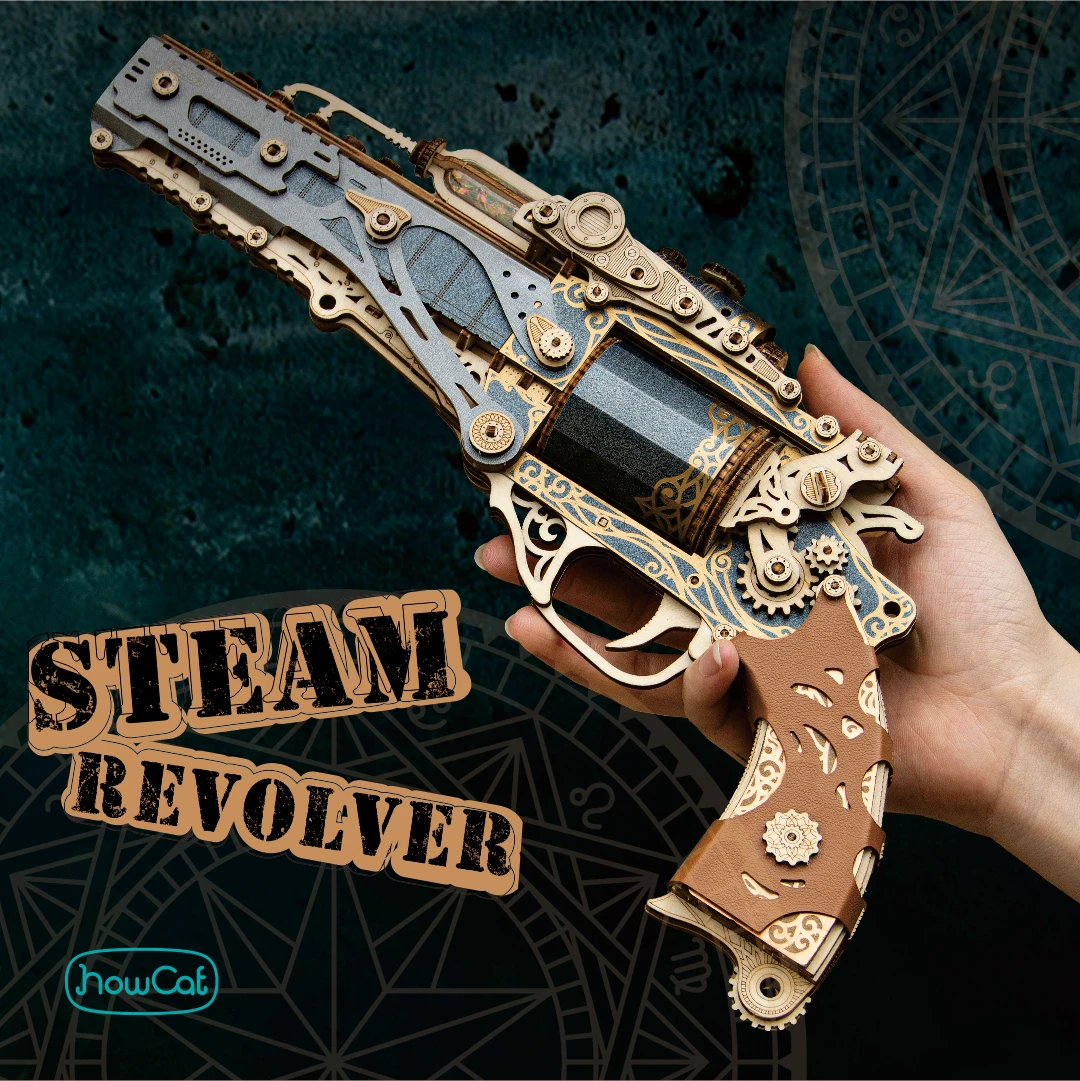 MMZ MODEL DIY 3D Wooden Puzzle Steam Revolver Assembly Model Kits Toys For Children Kids Girls Birthday Gift 5