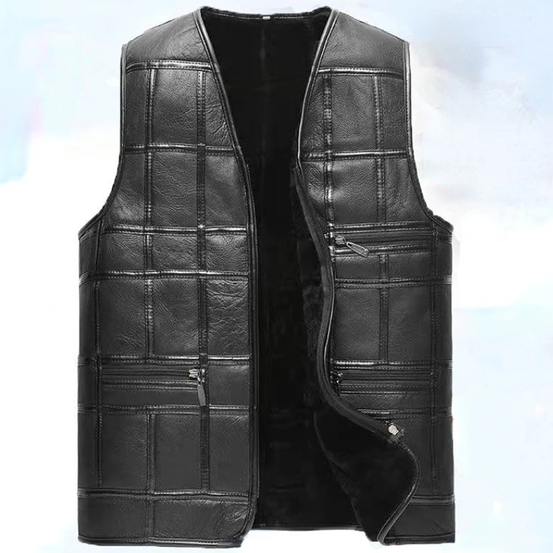 Men's Leather One Piece Leather Vest Thick Warm Sheepskin Vest Autumn and Winter Genuine Sheepskin Vest Pure Wool Vest 3
