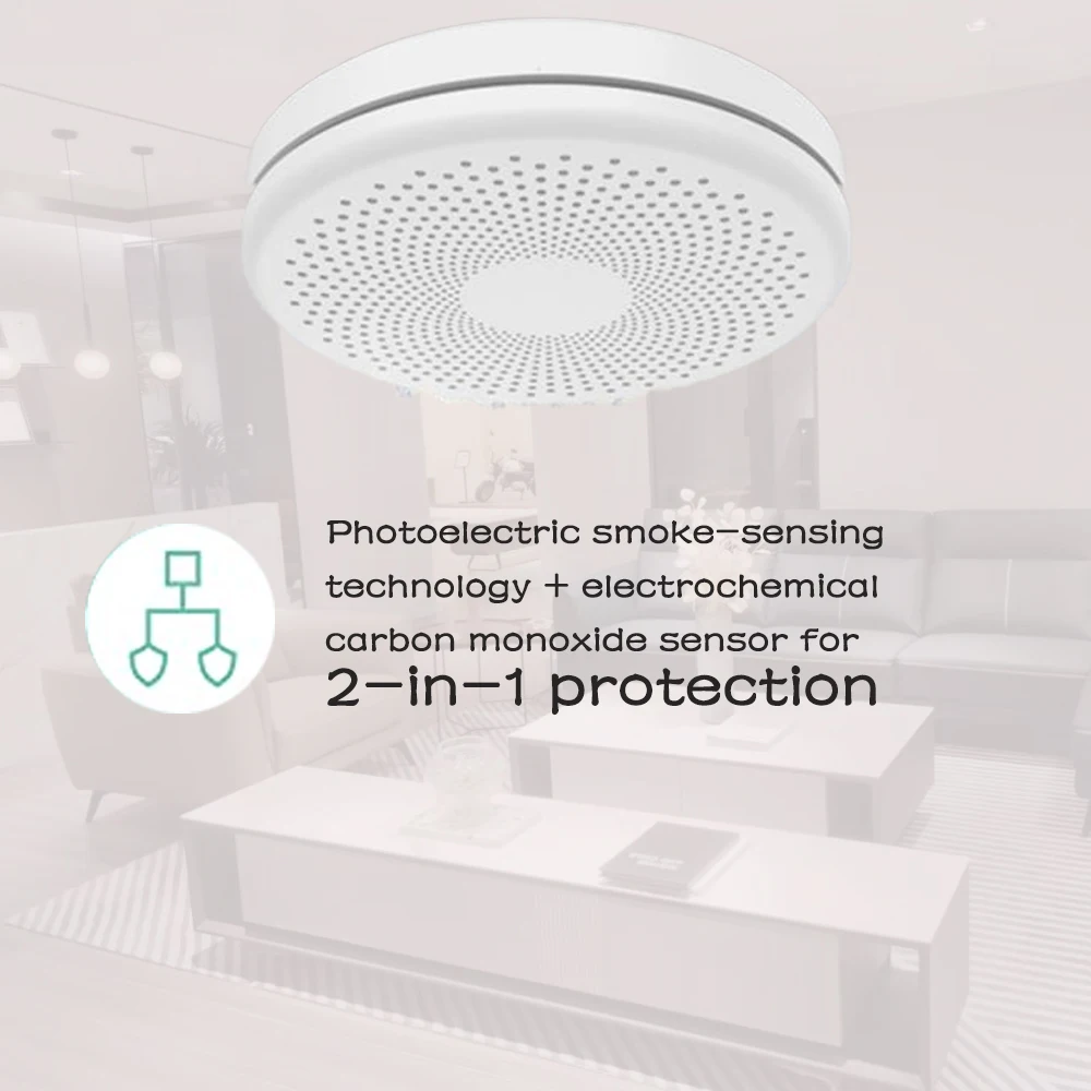 Combination Smoke and Carbon Monoxide Detector Photoelectric Sensor 85dB Fire Device CO Alarm Tuay Smart Life Message Push Alert panic alarm for home