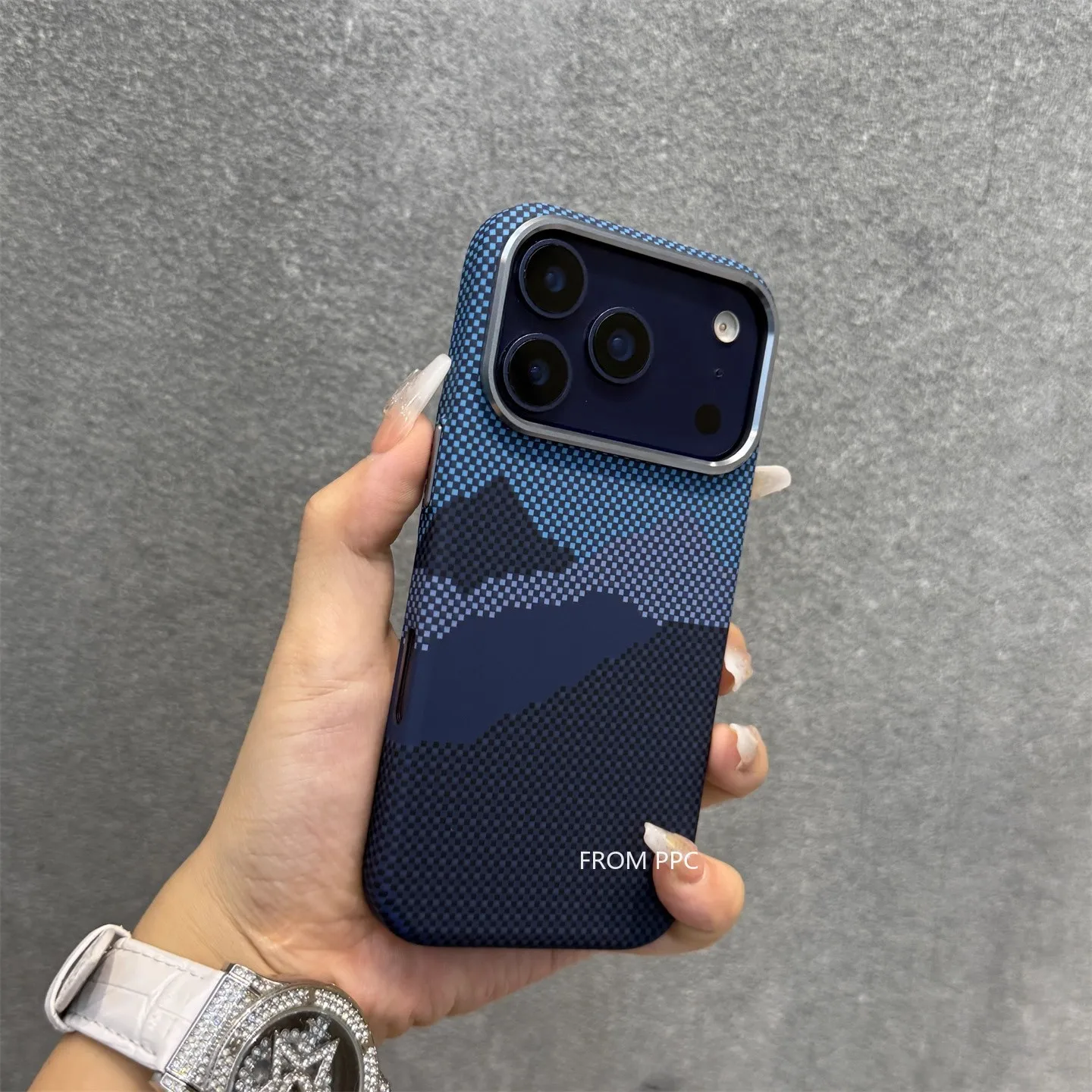 Orange Mountain Peak Carbon Relief Phone Case with Camera Lens Protection, Hard PC MagSafe Shell
