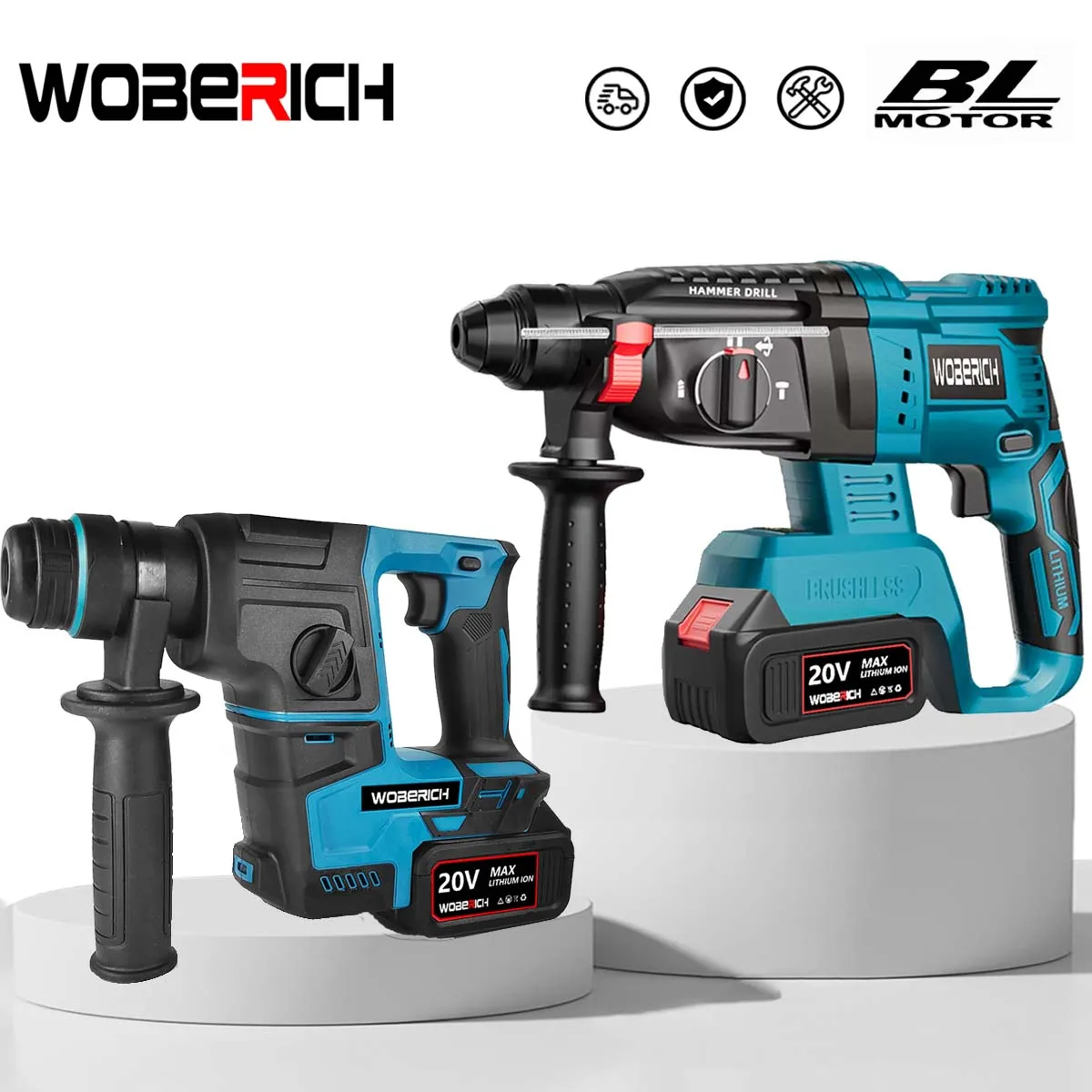 WOBERICH 21V Brushless Impact Hammer Cordless Hammer Drill Function Multifunctional Steel Concrete Wood For Makita 18V Battery, 21V brushless impact hammer cordless hammer drill function multifunctional steel concrete wood for Makita 18V battery