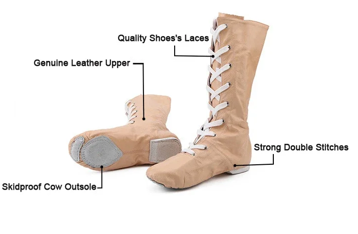 New Genuine Leather Sports Dance Feature High Boots for Women Jazz Dance Shoes Stage Performance Shoes Plus Size 28-45