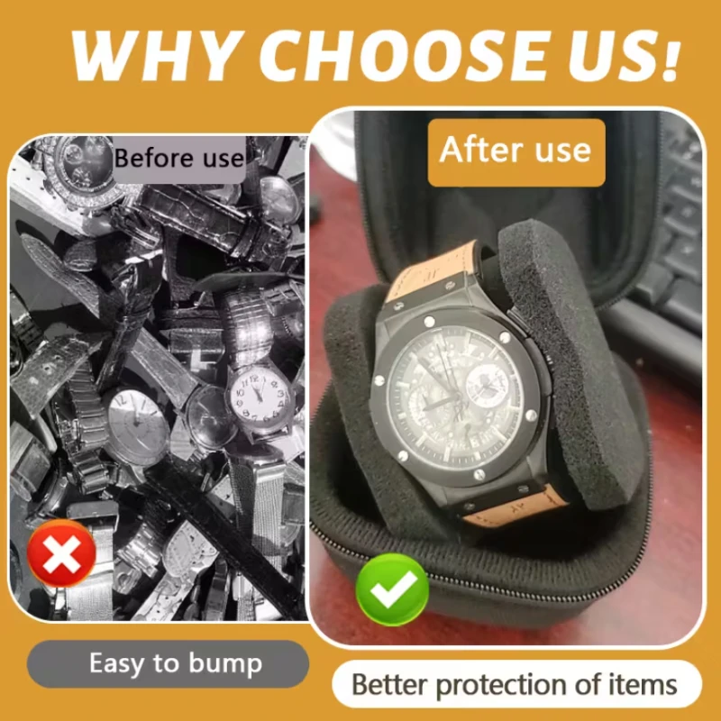 Single Watch Travel Case Fit Large And Small Watches,With Soft Watch Pillow, Hardshell And Compact Watch Box,Safe watch Storage