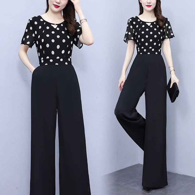 

Overalls for Women Jumpsuit Elegant 2023 Women Outfit Polka Dot Femme Monos Mujer Black Rompers Summer Korea Women Clothing
