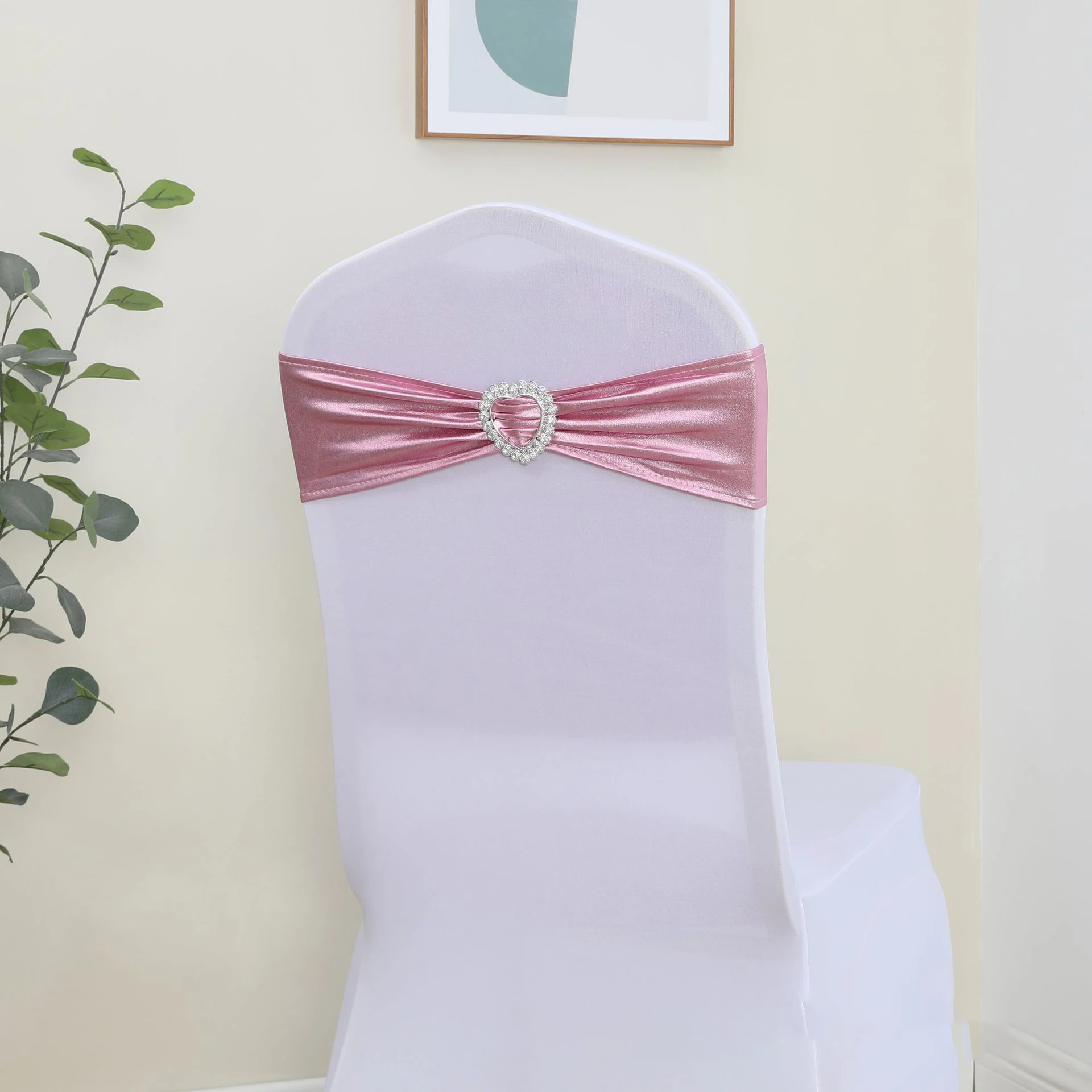 Metallic Gold Heart Buckle Knot Chair Bands Wedding Chair Decoration Spandex Chair Sashes Bow For Party Event Hotel Banquet Home