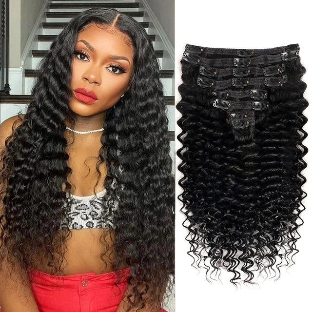 Clip In Hair Extensions Human Hair Brazilian Deep Wave Clip In Natural Black Color Clip Ins Remy Hair 14-26 Inch For Women