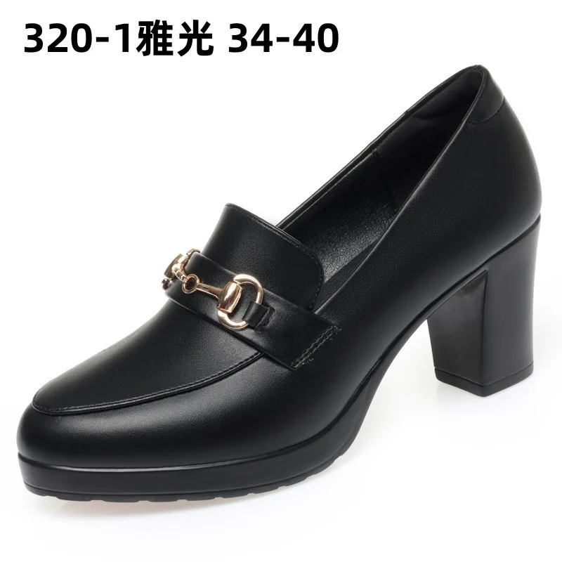 Spring New Comfort Square Heel Metal Chain Women Soft Leather Shoes Fashion Slip On Chunky Heel Casual Mary Jane Shoes