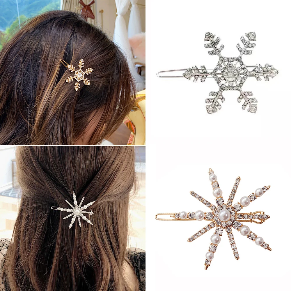 

Fashion Rhinestone Snowflake Pearl Hair Clip Bridal Hairclip Crystal Hair Accessories Christmas Valentine'S Day Hairpin Jewelry