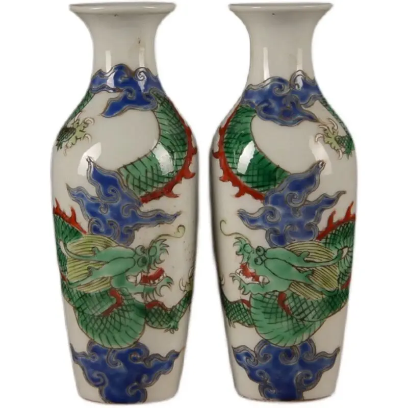 

A Pair Chinese Jingdezhen Famille Rose Porcelain Dragon Pattern Vase 5.9 inch