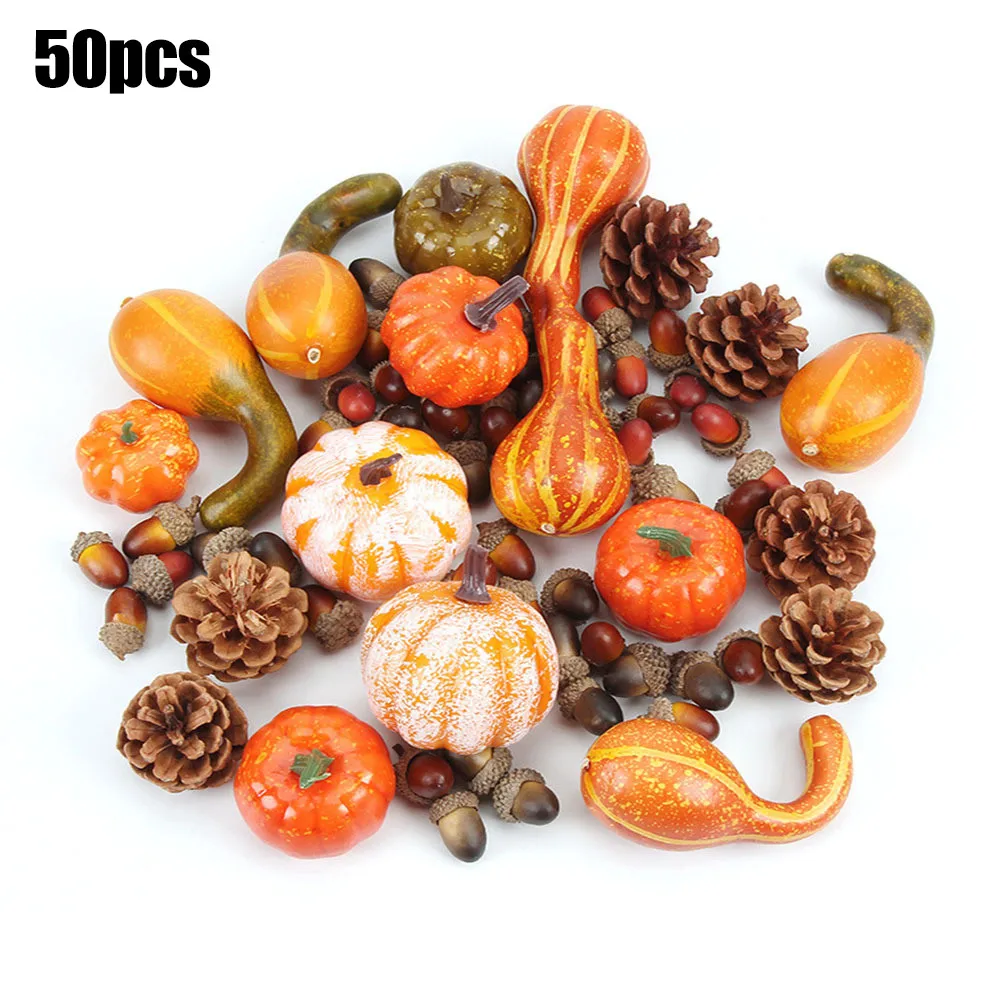 Artificial Fruits and Vegetables Artificial Acorns 50Pcs Pumpkin Wreath Simulate Plastic Fake Fruits Acorns Pine Cones Home Party DIY Decorations