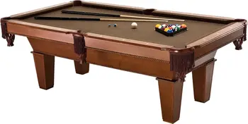 Pool Table with Classic Style Billiard Pockets & Contemporary Straight Legs, Oak Finish w/Bronze Colored Cloth Playing USA 1