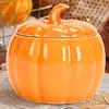 Ceramic Bowl Pumpkin Shape Cartoon Pumpkin Jar Soup Can with Lid Condiment Box Seasoning Pot Soup Bowl Kitchen Container 5