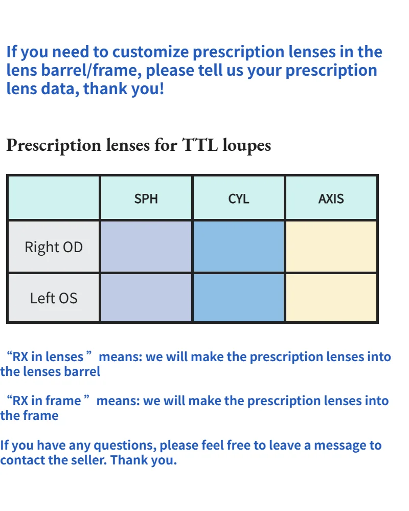Description Picture 6 of itemBurite TTL2.5X/3.0X/3.5X Loupes For Myopia Through The Lens Dental Medical Surgical Loupes Prescription Lenses In Lens 21-J20