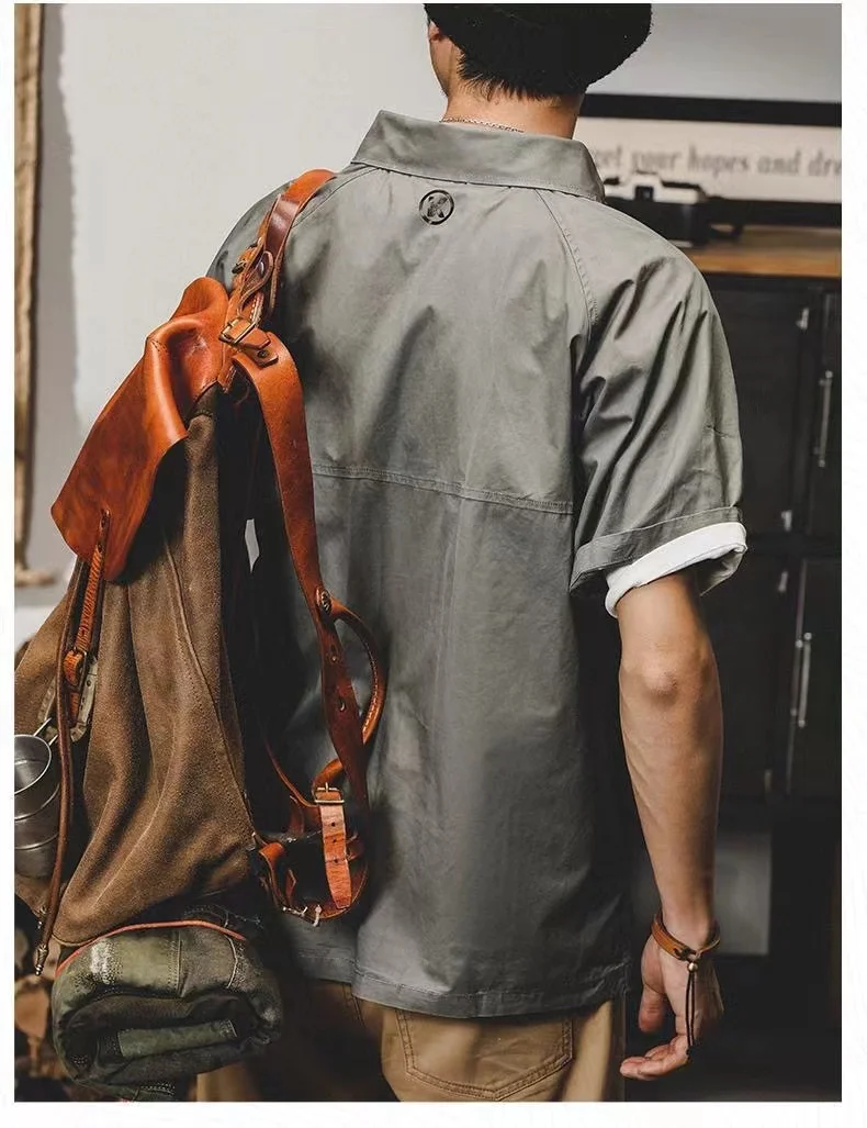 Men'S T-Shirt American Retro Loose Summer Short Sleeves 2022 New Work Shirt Collar Half Sleeve Clothes Printing Man