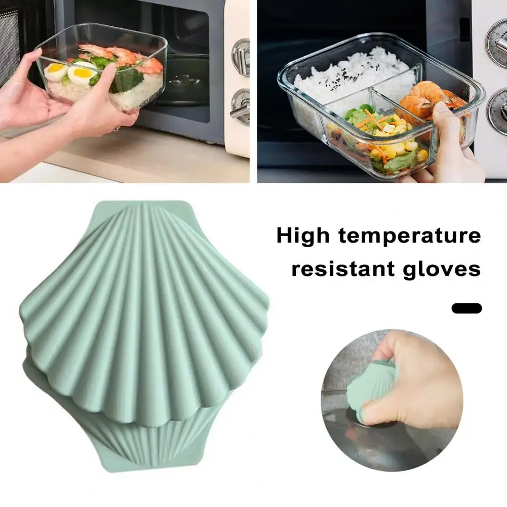 2Pcs Silicone Anti-scald Gloves Shell Shape Heat Resistant Non-Slip Grip Microwave Oven Pot Handle Mitt Lid Holder Kitchen Tool silicone oven mitts,kitchen gloves,silicone oven gloves
