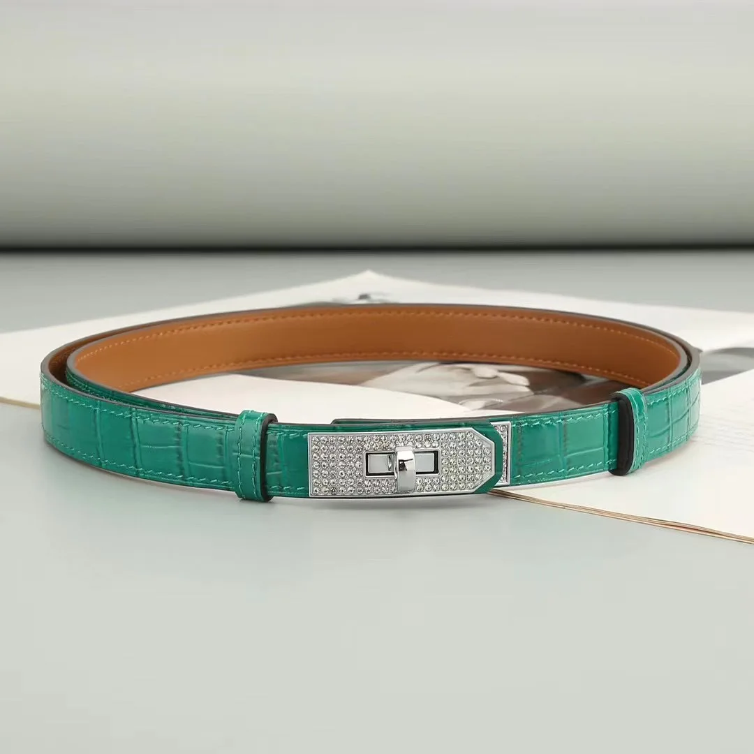 New Luxury Designer Brand Crocodile Leather Belt Width 2cm Party Dress Jeans Women's Belt