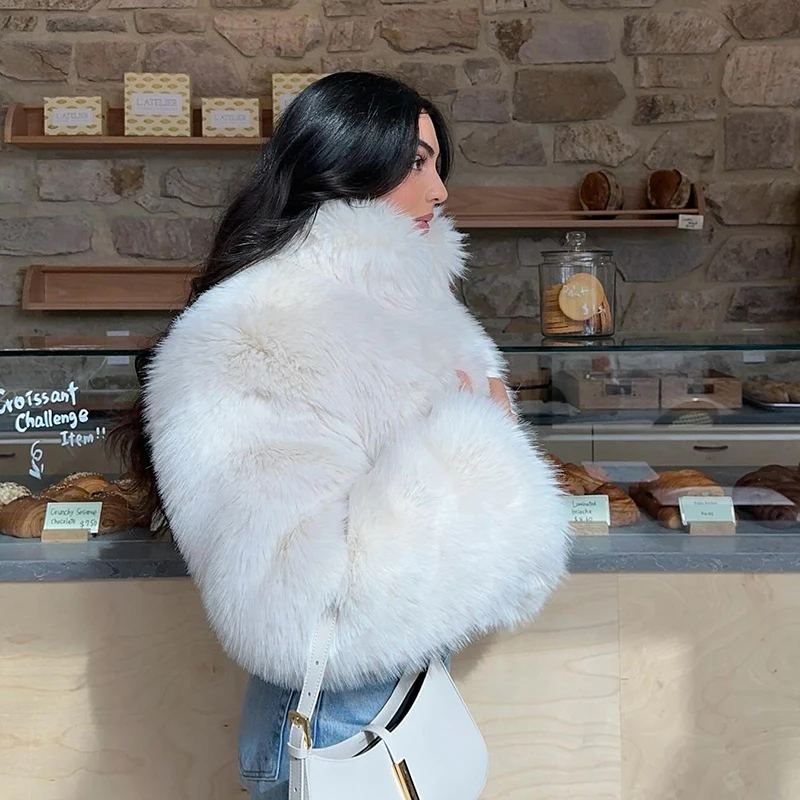Brand Iconic Fashion Kendall Jenner Snow White Fox Fur Jacket Women Winter Fluffy Warm Faux Fur Coat Girls Streetwear