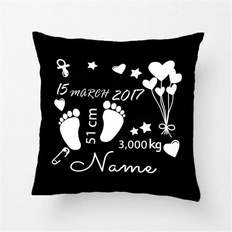 Baby Kids Pillow Cases Birth Data Crown Pillow For Newborn Boys Decorative Cushion Cover Customize Baby New Born Gift