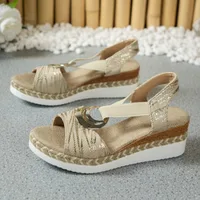 Sandales compensées pour femmes 2024, sandales d'été à plateforme imprimé serpent, chaussures gladiateur confortables et décontractées à talons mi-hauts pour femme 5