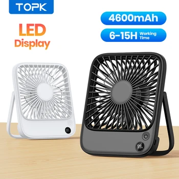 TOPK Ultra Thin Mini Portable Fan 5000mAh USB Rechargeable Electric Desk Fan LED Display Personal Cooling Table Fan Camping 1