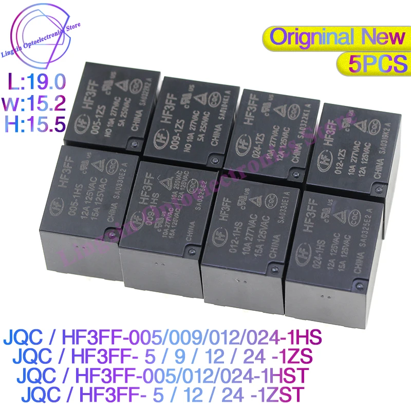 

5Pcs HF3FF- 005 / 009 / 012 / 024-1HS 1HST JQC-3FF-5/9/12/24VDC -1ZS 1ZST(551) 4PIN 5PIN 10A Relay hf3ff-12V-1ZS JQC-3FF-24V-1HS