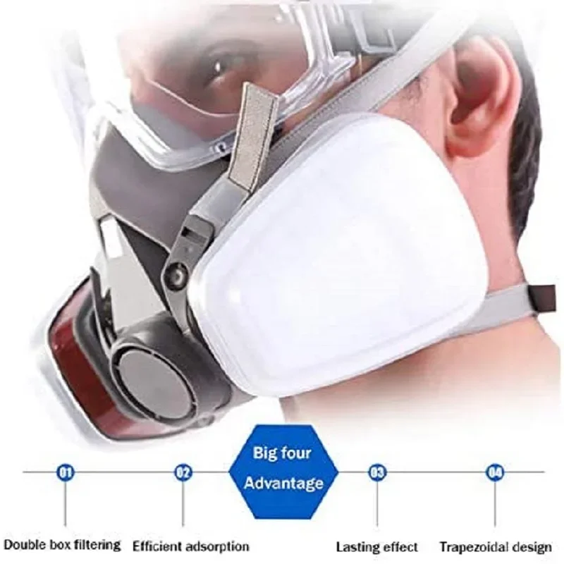 6200 Type Gasmasker Industriële Half Face Painting Spuitmasker Met Beschermende Bril Pak Veiligheid Werk Filter Vervangen