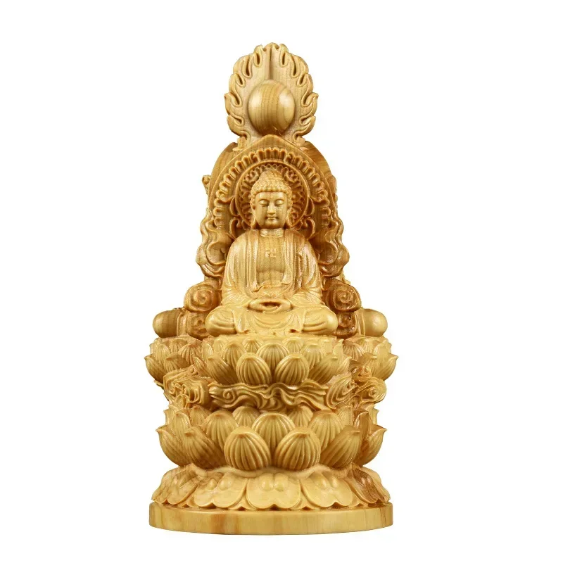 

Wooden Guanyin, Ru Laifo, Di Zangwang lotus Buddha statue Solid wood three-dimensional carving Chinese Home feng shui statue