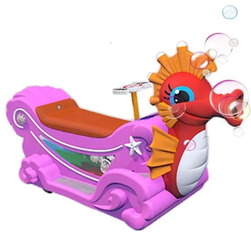 

Battery driven car blowing bubbles and colorful seahorses