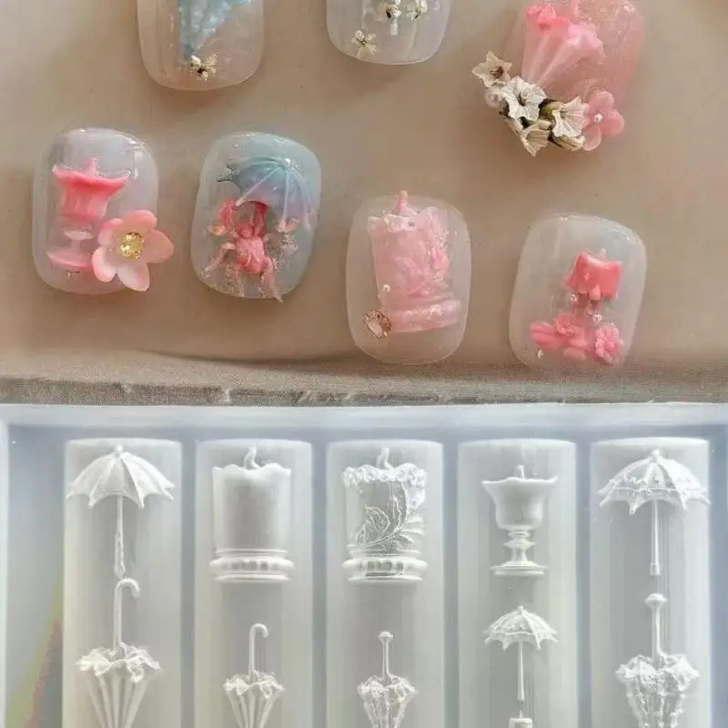 3D 나비 꽃 실리콘 네일 몰드 달콤한 리본 비즈 체인 투명 네일 템플릿 DIY 네일 아트 장식 매니큐어 디자인 도구