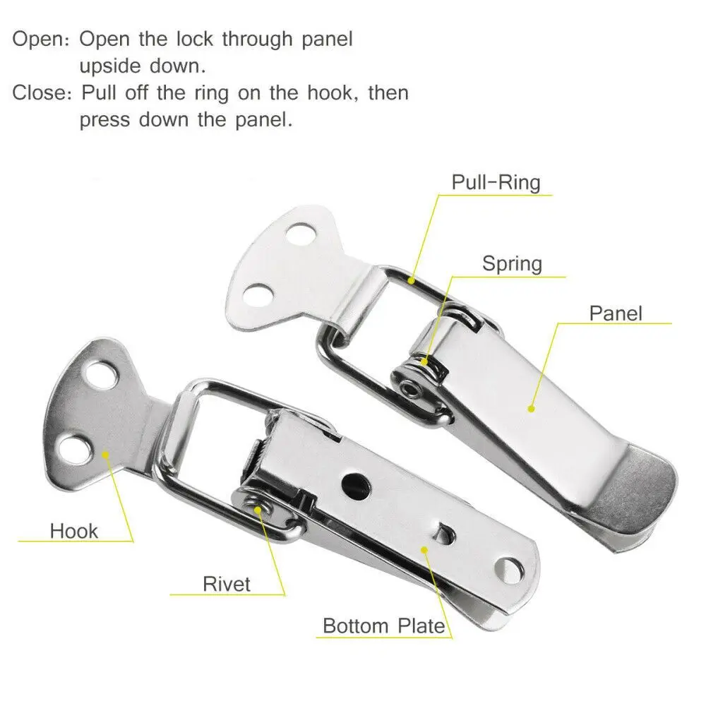 Description Picture 3 of item4pcs Stainless Steel Spring Loaded Toggle Box Trunk Catches Hasps Clamps