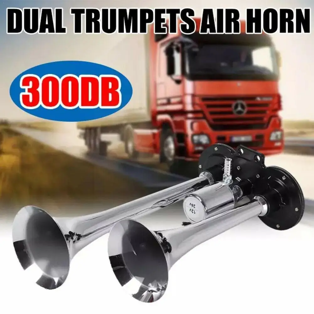 300Db Super Loud Car Air Horn Set Compressore A Tromba Bicolore Con Fili E Relè Per Moto Car Boat Truck 12V Unive I6O2