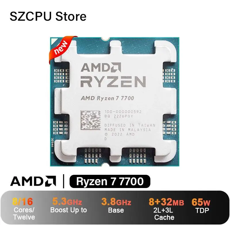 최고 AMD Ryzen 7 7700 CPU, R7 7700, 3.8GHz,8코어,16스레드, 5NM, L3=32M,100- 000000592   소켓 AM5, 새로운 것지만 쿨러 없음