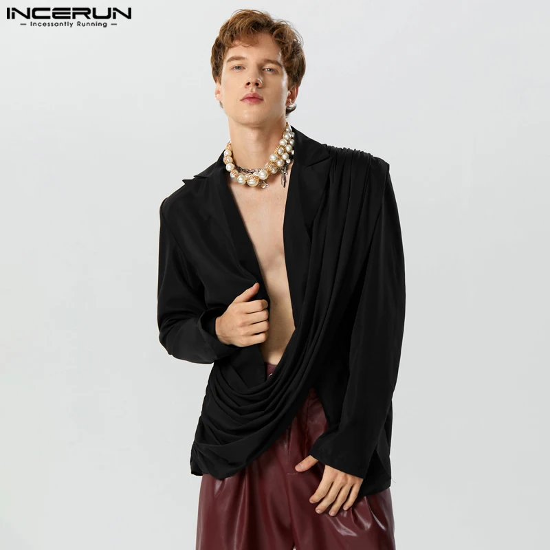 

Пиджак INCERUN мужской асимметричный, однотонный блейзер с отложным воротником и длинным рукавом, уличная одежда, костюмы в складку, 2023
