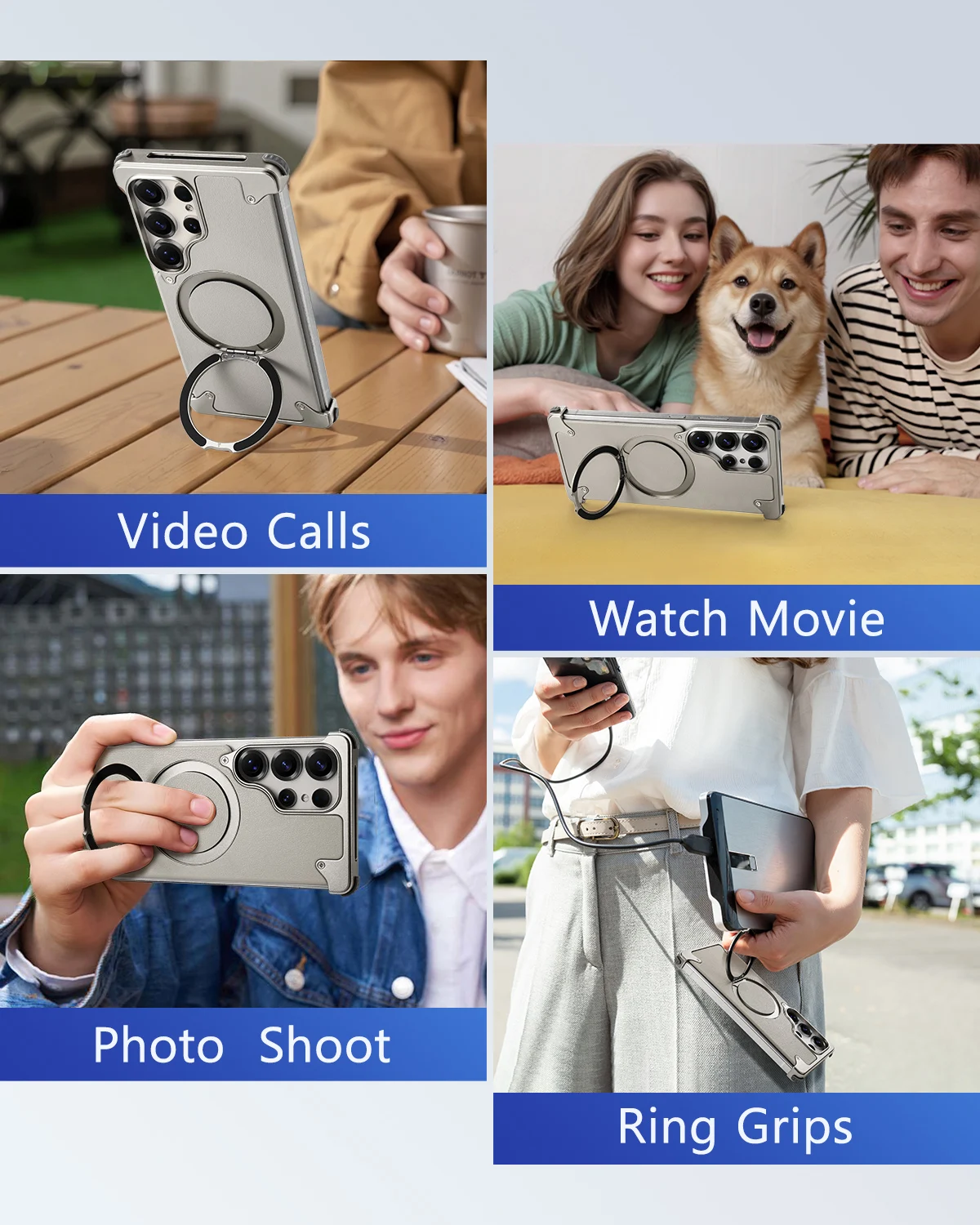 Eary for Samsung Galaxy S25 Ultra Phone Case Frameless with 360 Rotatable Stand Magsafe Metal Leather Shockproof Protector Cover