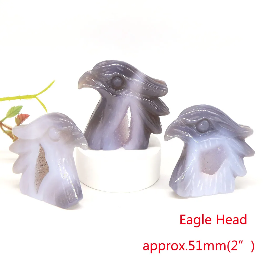 Swan Eagle Head Fish Owl Penguin Statue Natural Stone Gray Agate Geode Healing Crystal Carving Animal Figurine Crafts Home Decor