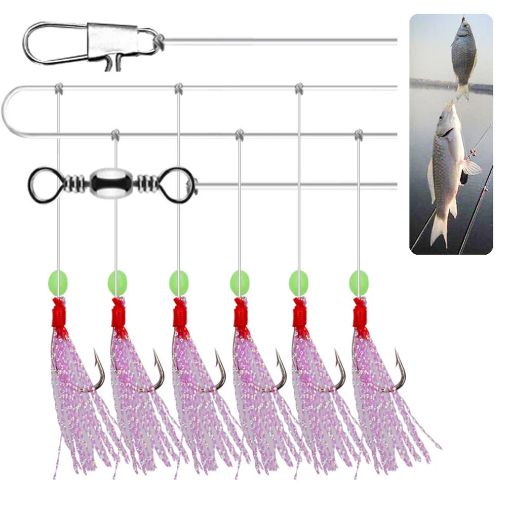 6pcs Sea/Freshwater Fishing Sabiki Rigs String Hook Flash Luminous