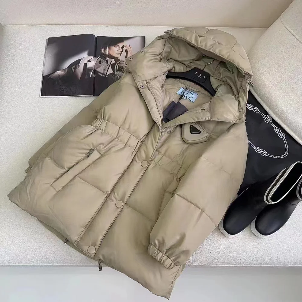 

Women's Jacket New Autumn And Winter New Classic Triangle Back Hooded Pellet Bomber Coat down Fashion Lady medium Length Parka