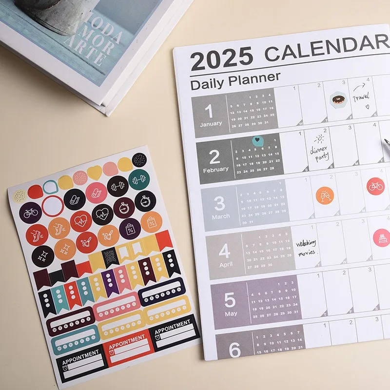 Wall Calendar Full Year Large Size Paper Kawaii Sticker Tape Yearly Weekly Annual Planner Target List Home Office Supplies wall calendar paper wall calendar