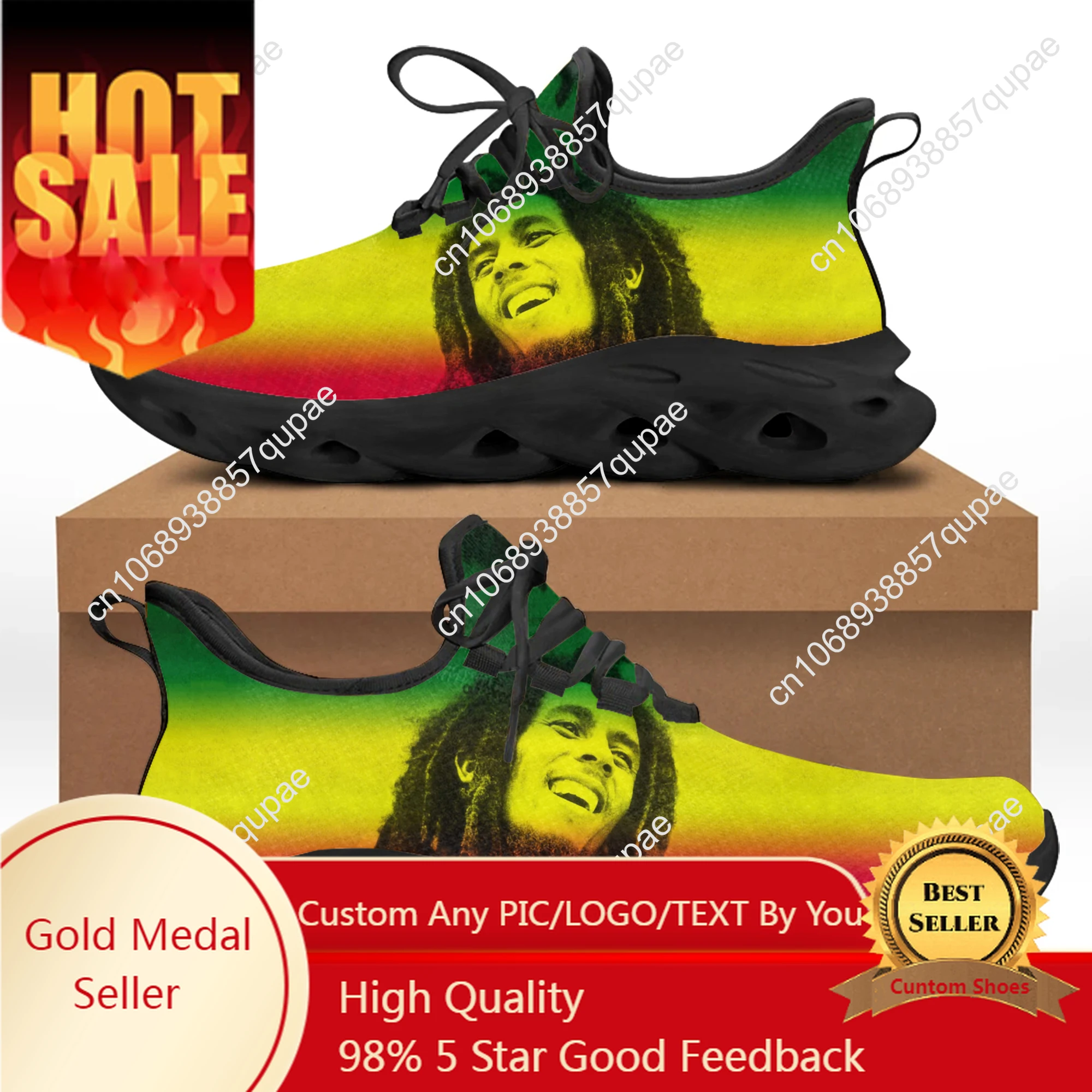 Bob Marley Reggae Rasta Music Singer Flats Sneakers Mens Womens Sports Running Shoes High Quality DIY Sneaker Custom Made Shoe