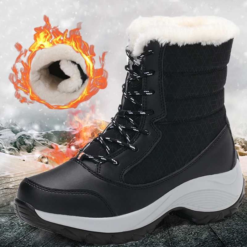 

Snow Boots Women Soft Ladies Shoes Lace-Up Boots For Women Chunky Platform Ankle Boots Punk Keep Warm Winter Shoes Botas Mujer