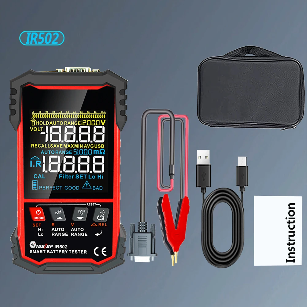 IR500/IR502 배터리 내부 저항 테스터 120V 0.000mω-500ω 납산 니켈-카드뮴 배터리용 배터리 저항계
