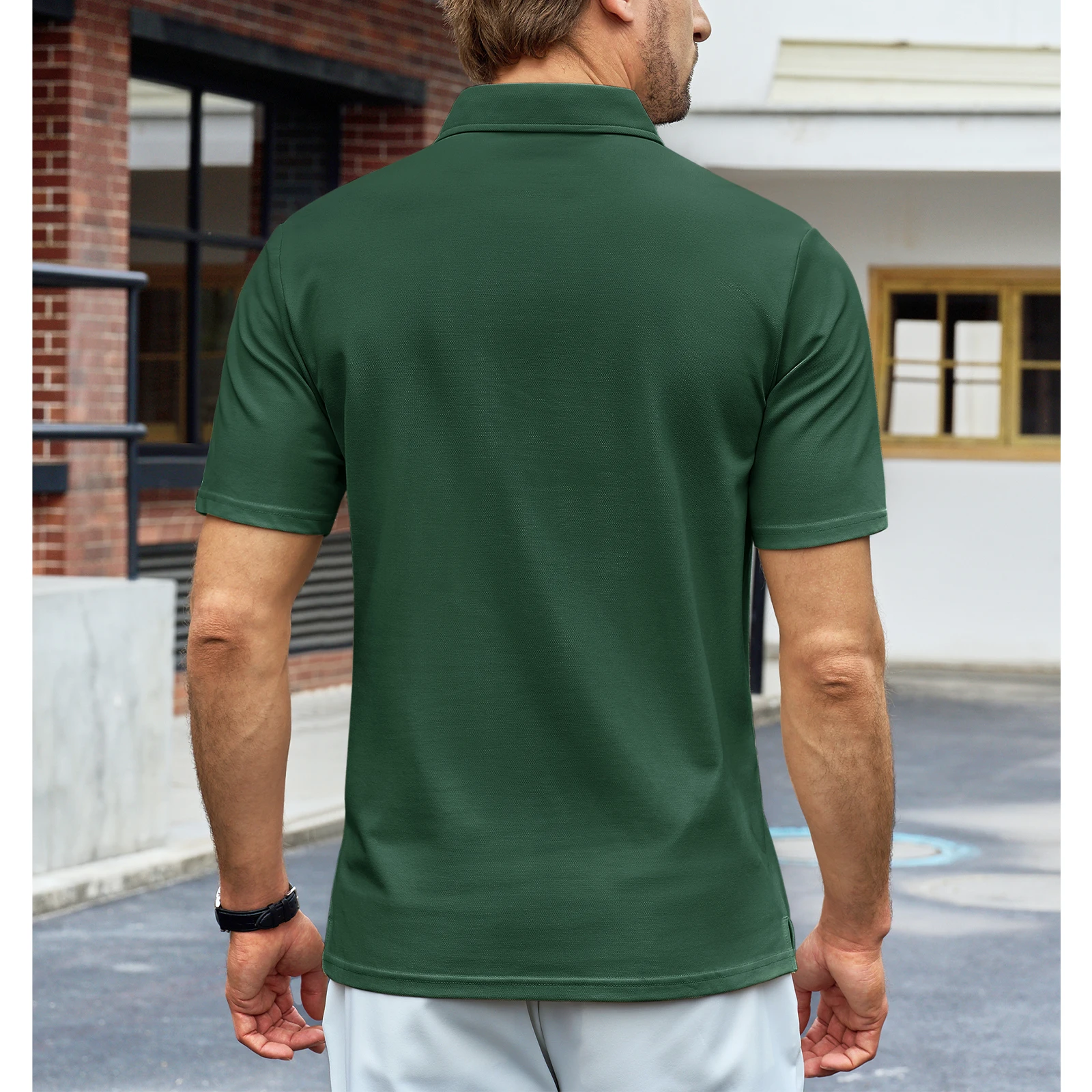 MAGCOMSEN Polo da uomo in cotone piqué a maniche corte con 3 bottoni, vestibilità classica, camicia da golf casual, leggera e traspirante - immagine 4